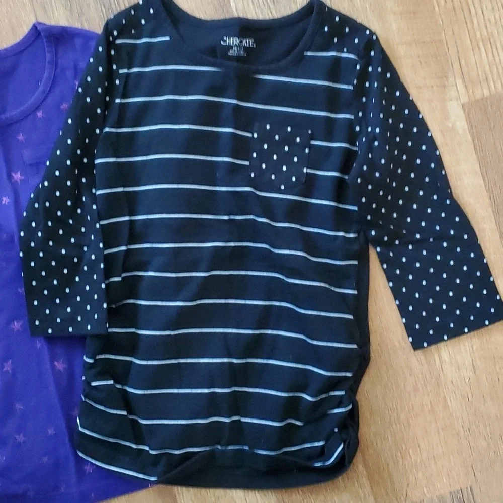 3 Pack Girls Cherokee 3/4 Sleeve Shirts Size 7-8 Royal Blue, Purple Stars, Black